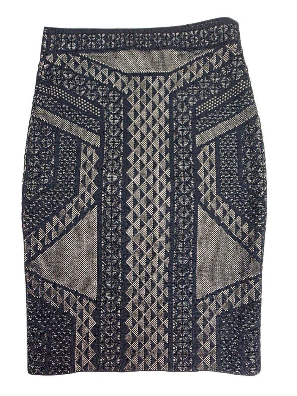 BCBG Max Azria Bodycon Knit Skirt Size S Geometric Pull On Rayon Nylon Spandex